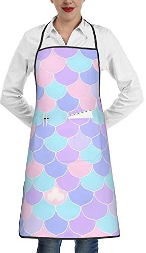 chenfandi Delantal ajustable con diseño de sirena con 1 bolsillo y delantal de cocina impermeable y suave para hombres y mujeres., blanco, Taille unique
