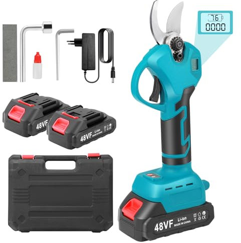 Sécateur électrique sans fil avec 2 batteries 21 V 1500 mAh, écran LCD, moteur sans brosse, diamètre de coupe max. 30 mm, sécateur électrique, élagueur, sécateur de jardin