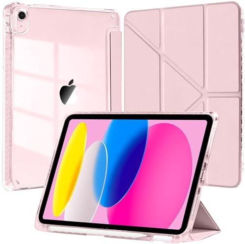 EspZanthic Coque pour iPad (A16) 11ème/10ème Génération (2025/2022) avec Porte-Stylet, Étui Housse Arrière Transparent 6-in-1 Angles de Vue Support Antichoc Tablette, Rose