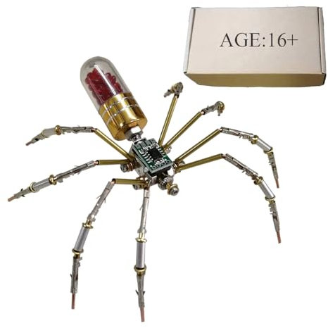 Bricksdiytoy 3D Steampunk Metal Mechanical Round-bellied Tiny-spider Assembly Model Kit for Adults, DIY Spider Action Jigsaw Metal Puzzle Insect Toy (Kit Version/90PCS/Red)