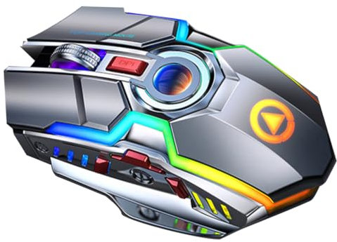 NUOBESTY Souris De Jeu sans Fil Silencieuse Rechargeable RGB Ergonomique 7 Touches pour Gamers Transmission 2,4 Ghz Portée 15 m Gris Électrolytique