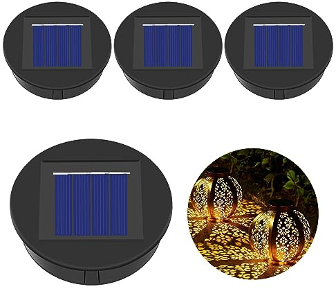 Solar Light Top 8cm for Outside Lanterns, 4 Pack IP64 Solar Panels with Warm LED Light, Lantern Lid Lights, Replacement Unit for Garden Lantern Lamp