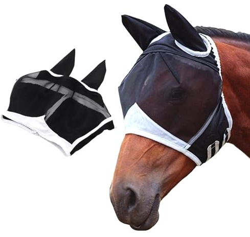 Máscara Anti-Moscas, Gloryit Máscara Anti Moscas para Caballo, Excelente Comodidad con Protección UV, Protección contra Moscas, Elasticidad Máscara de Mosca(M)