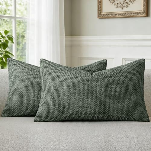 a moment Kissenbezug 30x50 Dunkelgrün Chenille 2er Set Muster Dekokissen | Sofakissen Zierkissen Couchkissen Deko Waschbar Flauschig Weiche Kissenhülle für Sofa Wohnzimmer Schlafzimmer