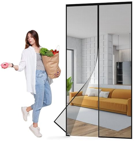 Tenda Anti Zanzare Battente 95x215cm Nero Porta del balcone della zanzariera magnetica a doppia apertura con chiusura automatica Schermo di mosca per la porta
