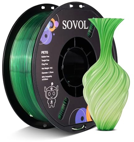 Sovol PETG Filament 1,75 mm 1 kg, Gradienten Grün | 3D Drucker Mehrfarbig Gradienten PETG Filament, Maßgenauigkeit +/- 0,03 mm