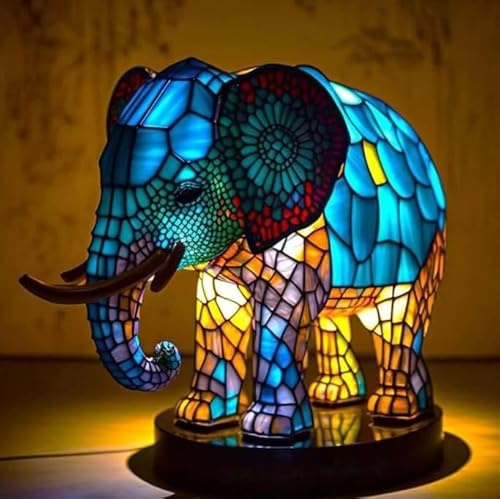 Xusdamyj Elefant LED Nacht Licht Lampe, Harz Elefant Serie Kunst niedliche Haustier Thema Tischplatte Vintage Home Decor, Spaß Geschenk für Haustiere Liebe