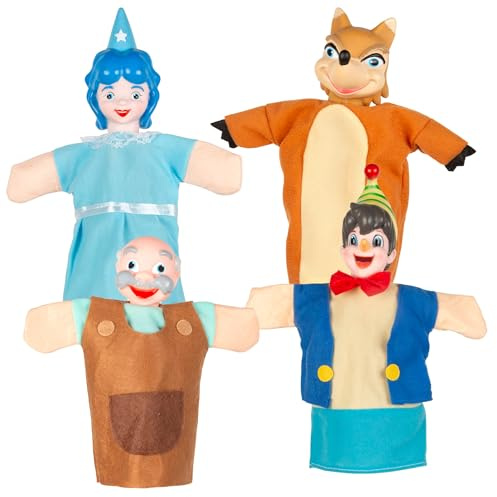 ColorBaby Cucu Show Set Pinocchio-Puppen, 4 Puppen, Charaktere, 25 cm, weiche und sichere Materialien, Kinderspielzeug, für Gruppenspiele oder Familienzeit (39165)