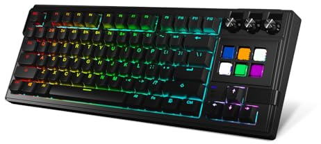 Zunate 75% 78 Tasten Mechanische Gaming Tastatur mit Dichtung, RGB Hintergrundbeleuchtung 10 Lichtmodi mit fünflagiger Polsterung mit 6 Benutzerdefinierten LED-Tasten und 3 (Black)
