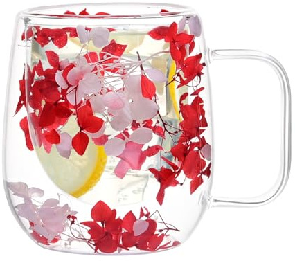 Generico Tasses à café en double, tasses en double isolant | à thé en fleurs séchées, tasses à thé isolées en couche, en transparent avec poignée de 250 ml pour expresso cappuccino latte