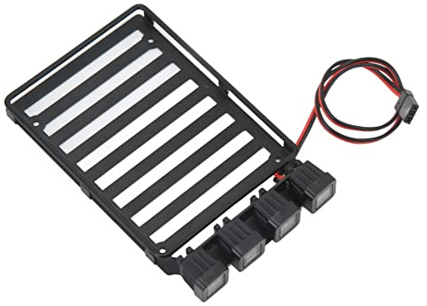 RiToEasysports RC-Dachträger-Gepäckträger, Schwarzes Kunststoff-Eisen-LED-Zubehör mit Licht für Axial SCX24 1/24 RC Crawler (Quadratische Lampe)