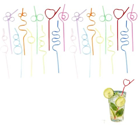 20Pcs Colorful PET Curly Straws Reusable Bendy Drinking Straws for Cocktail Party Birthday Party Christmas Party Supplies Smoothies Daily Beverages 10 Assorted Colors 26cm (10.2) Length