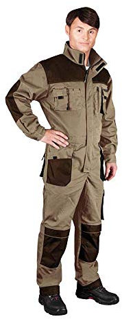 Leber & Hollman Herren Overall LH-FMN-O, 65% Baumwolle, 35% Polyester, 270 g/m2, Hochkragen, 2-Wege-Reißverschluss und Klettverschluss, 14 Taschen, Kniepolstertaschen