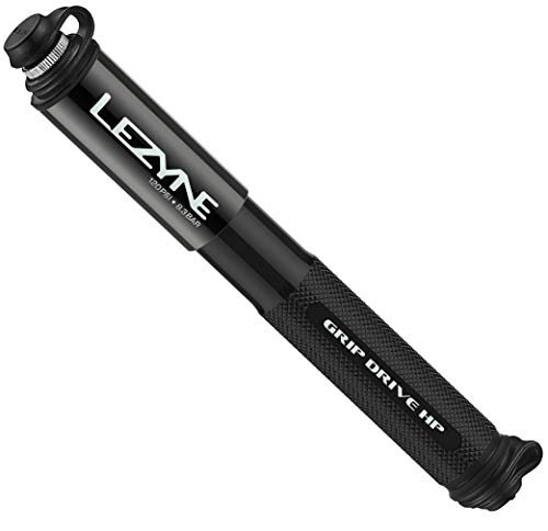 Lezyne Grip Drive HP Cycling Hand Pump - Black/Logo, Small/Mountain Road Bike Frame Mount Cycle Track Trail Mini High Pressure Tyre Tube Race Lightweight Air Dual Head Presta Schrader Valve Flex Hose