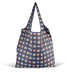 BRISA VW Collection - Volkswagen Wiederverwendbare Polyester-Einkaufs-Beutel-Shopper-Bag-Tasche mit T1 Bus Motiv (Samba Stripes/Bunt)