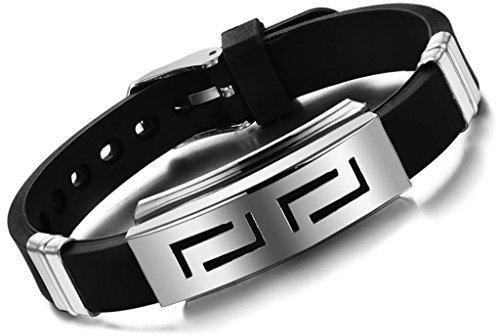 Yumilok Edelstahl Silikon Herren Manschette Armband Labyrinth Verstellbar Armreif Punk Rock Ritter Armschmuck, Schwarz+Silber