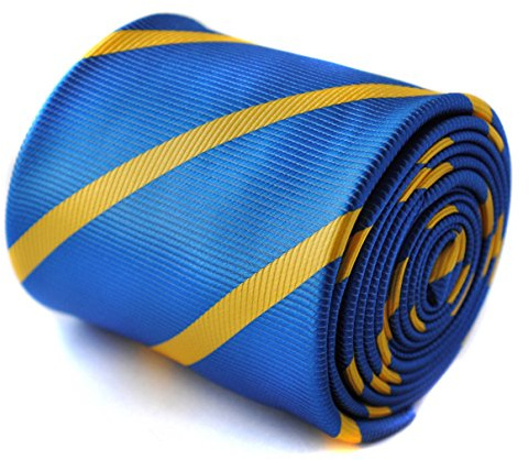 Frederick Thomas Royal Blue and Yellow Stripe Tie – 8cm Wide and 147cm Long, Men’s Necktie for Office, Wedding, Formal Events or Business Wear