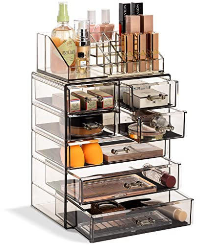 Sorbus Clear Cosmetic Makeup Organizer - Make Up & Jewelry Storage, Case & Display - Spacious Design - Great Holder for Dresser, Bathroom, Vanity & Countertop (4 Large, 2 Small Drawers-Black Jewel)