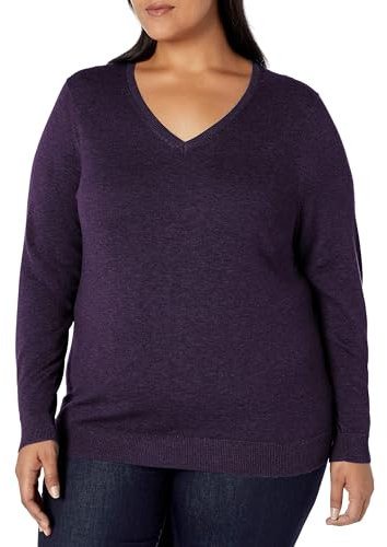 Amazon Essentials Maglione Leggero a Maniche Lunghe con Scollo a V, vestibilità Classica (Disponibile in Taglie Forti) Donna, Porpora Scuro, XL Plus