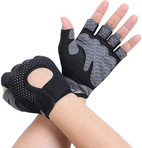 flintronic Fitness Handschuhe, Atmungsaktive Trainingshandschuhe mit Mikrofasergewebe, Rutschfester Silikon Gym Gloves Gewichtheben Handschuhe, Sporthandschuhe für Damen Herren - Schwarz (M)