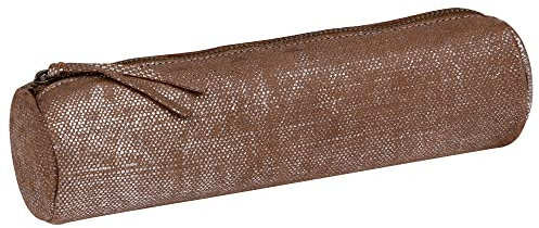 Clairefontaine 410035C Schlampermäppchen KLEO-PATHRA rund, aus Lammleder, Ø5,5 x 22 cm, 1 Stück, Silber