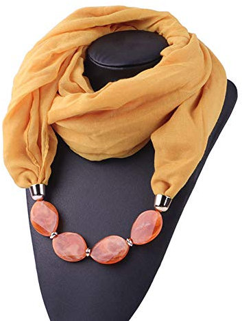 MoreChioce Damen Schlauchschal,Ethno Stil Halskette Anhänger Schal Musselintuch Ring Halsschmuck Loop Schal Set Halstuch Winterschal,Dunkel Gelb