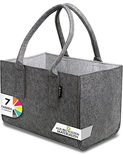 Shopper Filztasche Premium, große Einkaufs-Tasche mit Henkel, Einkaufskorb, faltbare Kaminholztasche zur Aufbewahrung von Holz, vielseitige Tragetasche auch zur Spielzeug Aufbewahrung, Dunkelgrau/Grau
