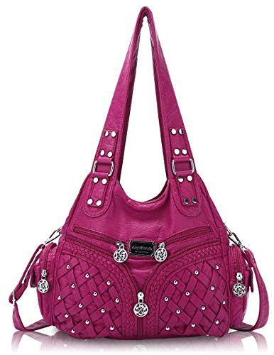 Angel Barcelo Handtasche für Damen, Schultertasche, Griff oben, Hobo-Tasche, modisch, gewaschenes PU-Leder, Rose, Einheitsgröße