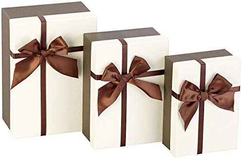 Your Design Geschenkbox Schmuck: 3er-Set edle Geschenk-Boxen mit brauner Schleife, 3 Größen (Aufbewahrungsboxen mit Deckeln, Geschenkverpackung Geburtstag, Geschenkpapier)