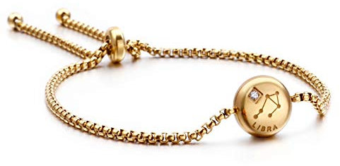 Qings Gold Zodiac Armband Charm Adjustable Constellation Bracelet Libra