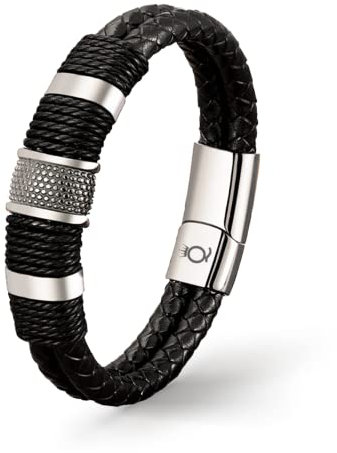 UNIQAL | Lederarmband Herren Premium Style Mens Bracelet | Gratis Geschenk Box | Echtleder, Edelstahl (Silber, 23.00, Zentimeter)