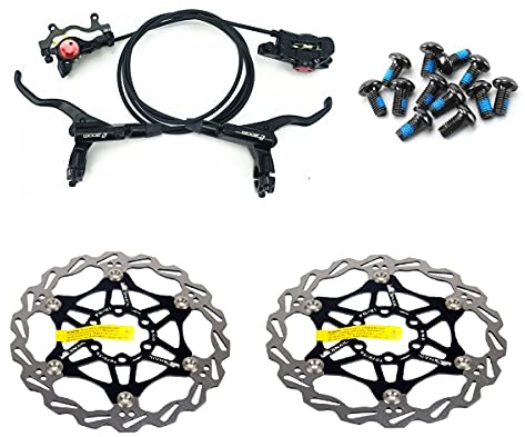 Zoom - Set di freni a disco idraulici per mountain bike MTB, anteriore e posteriore, con rotore a disco flottante da 160 mm e bulloni colorati (nero)