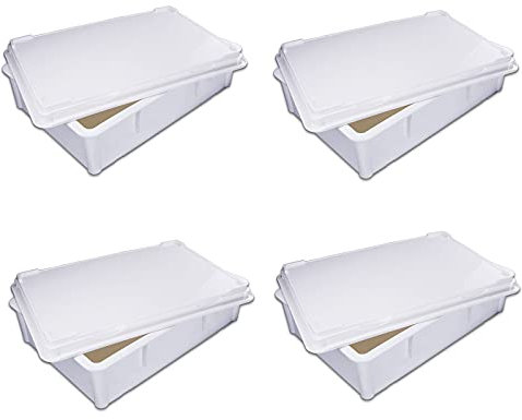 Cajas De Masa De Pizza De Polipropileno, Apilable Comercial Bandejas De Fermentación De Masa Con Tapa Para Pizzerías, Pastelerías, Panaderías, 22,3 De Ancho X 14,8 De Profundidad X 3,9 De Alto,4pcs