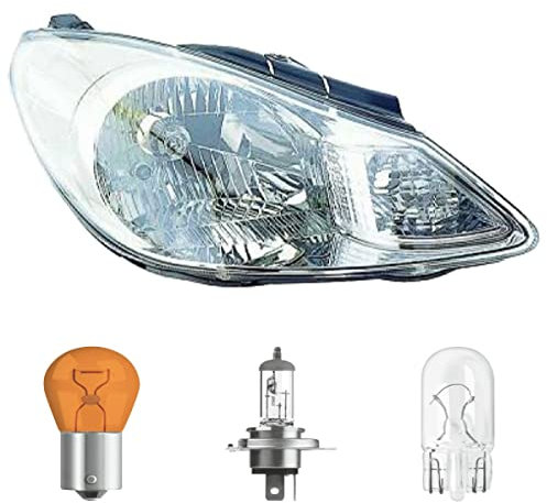 DM Autoteile 206540B Hauptscheinwerfer Scheinwerfer rechts H4 mit Motor kompatibel für Hyundai i10 07-09 inklusive Leuchtmittel/Birnen