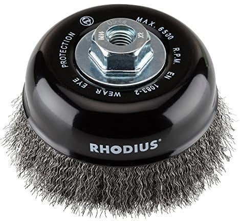 RHODIUS STBW | 1 Stück Ø 125 mm Topfbürste | gewellter Draht | M14 Aufnahme | Drahtbürste Winkelschleifer, Reinigungsbürste, Stahlbürste