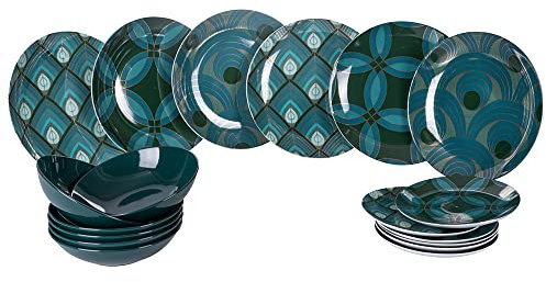 Villa d'Este Home Tivoli Vetiver 5911292 Vetiver - Vetiver - Vetiver - Vetiver - Vajilla de 18 piezas de porcelana y gres, 6 plazas en 3 diferentes