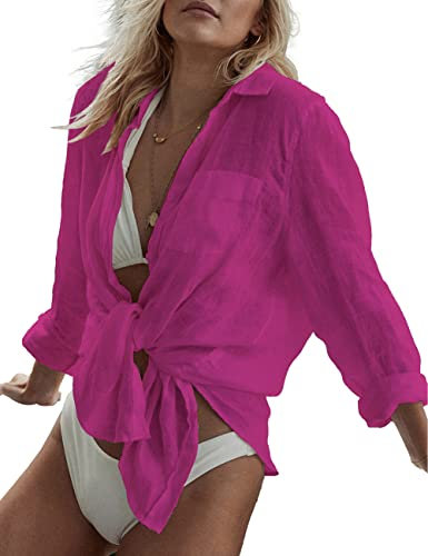 Bsubseach Swim Cover Up für Frauen Button Down Strand Shirt Blusen Badeanzug Coverup Bademode Lila