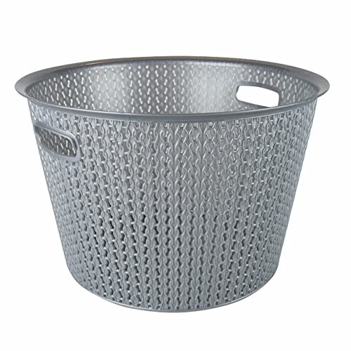 35L Plastic Laundry Basket Clothes Washing Bin Storage Hamper Round Knitted (Silver)