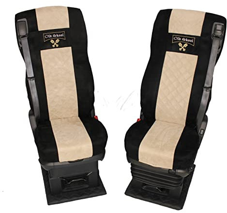Adomo LKW Sitzbezüge für DAF ab 2021 XG und XG+ schwarz beige Beifahrer luftgefedert Old Skool