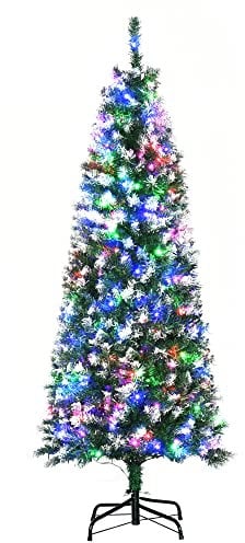 HOMCOM 5FT Tall Prelit Pencil Slim Artificial Christmas Tree with Realistic Branches, 250 Colourful LED Lights and 408 Tips, Xmas Decoration, Green