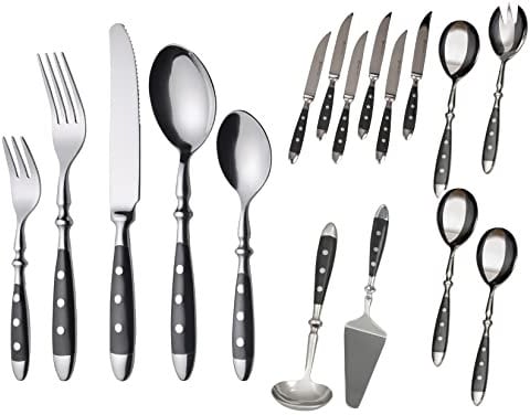 GRÄWE Besteckset, Nürnberg, 72-teilig, 12 Personen, Edelstahl, schwarzer Griff, rustikal, schwere Qualität, spülmaschinengeeignet, handpoliert