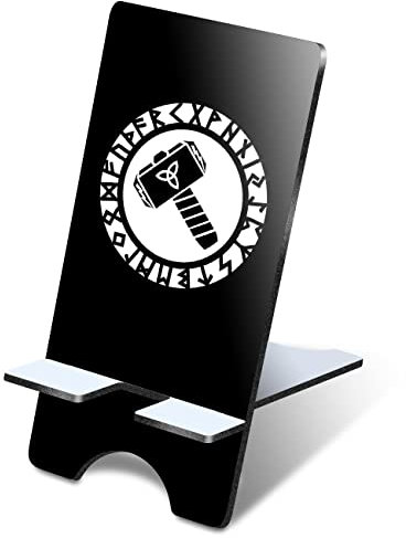 Destination Vinyl Ltd 1 x 3mm MDF Mobile Phone Stand - BW - Thors Hammer Runes Triquetra Wooden Stand Holder for Mobile Phone, Smartphone #35010