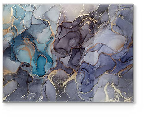 DEQORI Schneidebrett aus Glas | groß 40x30 cm | Motiv Stilvoller Tinteneffekt | Design Schneideplatte für Küche | Frühstücksbrett antibakteriell & rutschfest | Glasplatte & Servierplatte
