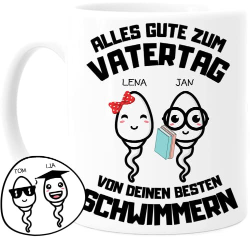 Tassenliebling® Papa Tasse personalisiert mit 1-4 Kindern - Papas bester Schwimmer - Vatertagsgeschenk Geburtstag - Werdender Papa Geschenk lustig zum Vatertag mit Baby, Tochter, Sohn