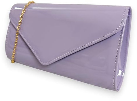 fi9 Patent Leather Bridal Wedding Evening Handbag Party Clutch Shoulder Hand Bag (Lilac)