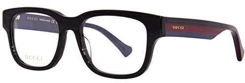 Gucci GG 1303O 003 Schwarze rechteckige Herren-Brille, Schwarz/Rot/Blau/Gold-Logo, 54/18/145