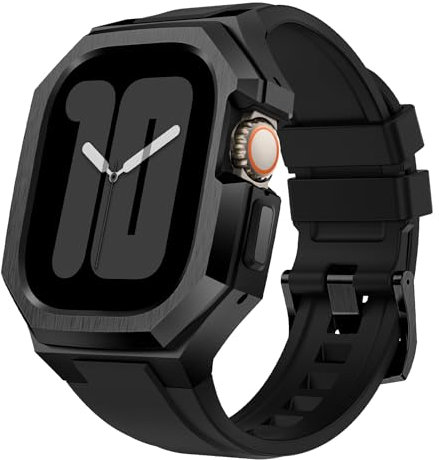 AIRYZGOOD Luxury Metal Case with Band Compatible for Apple Watch Band Ultra 2/1 49mm,Men Rugged Protective Bumper Cover with Soft Silicone Strap for iWatch 49 mm(Black 49MM)