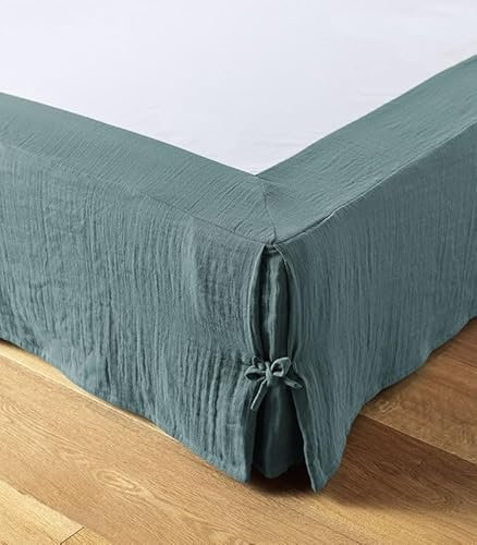 Cache sommier L’Effet Papillon - Housse sommier 100% Double Gaze de Coton Hauteur 30cm [ Cache-sommiers ] (Bleu Canard, 180x200 cm)