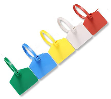 4 in Marker Nylon Cable Ties, Plastic Water Proof Tags, Self-Locking Written-on Cable Marker, Security Seals Label for Cabling, Wire Marking Label, Shipping Hanging Tags - Mulit Colors/ 100pcs
