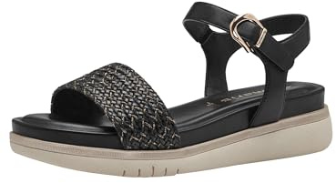 Tamaris Damen Plateau Sandalen Textile Vegan Sommer; BLACK/schwarz; 40